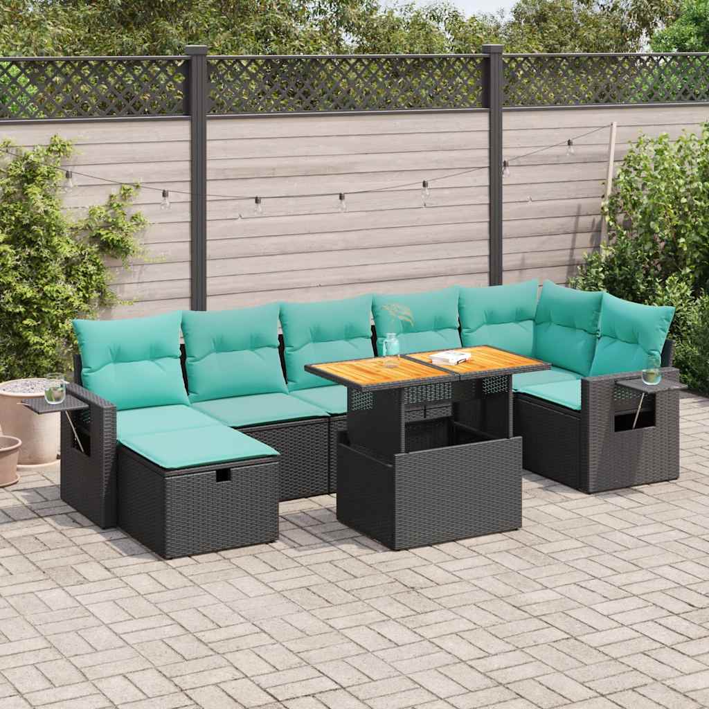 Salon de jardin avec coussins 8 pcs gris résine tressée acacia