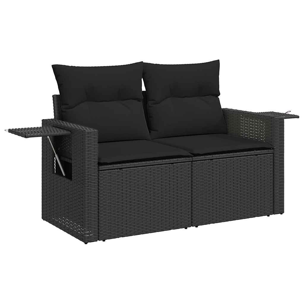 Salon de jardin avec coussins 9 pcs noir résine tressée acacia