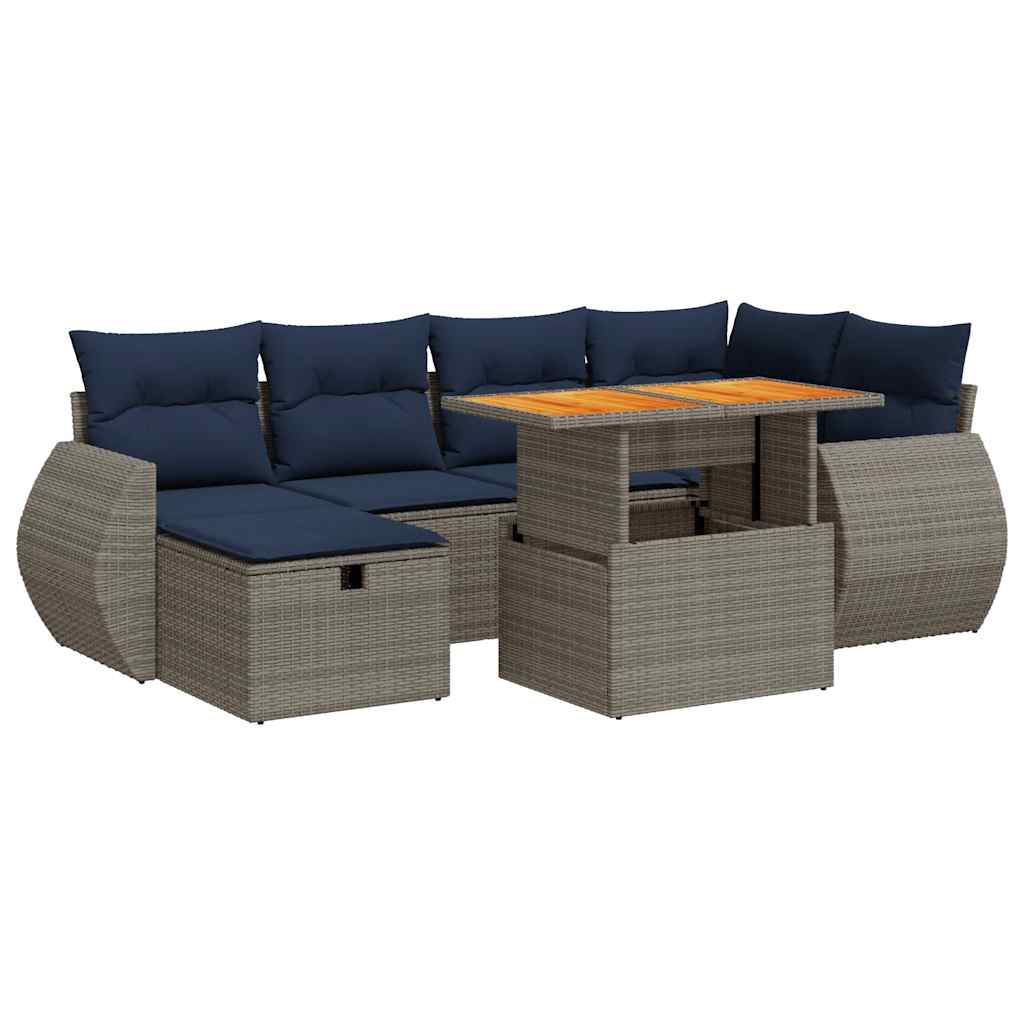 Salon de jardin avec coussins 7pcs marron résine tressée acacia