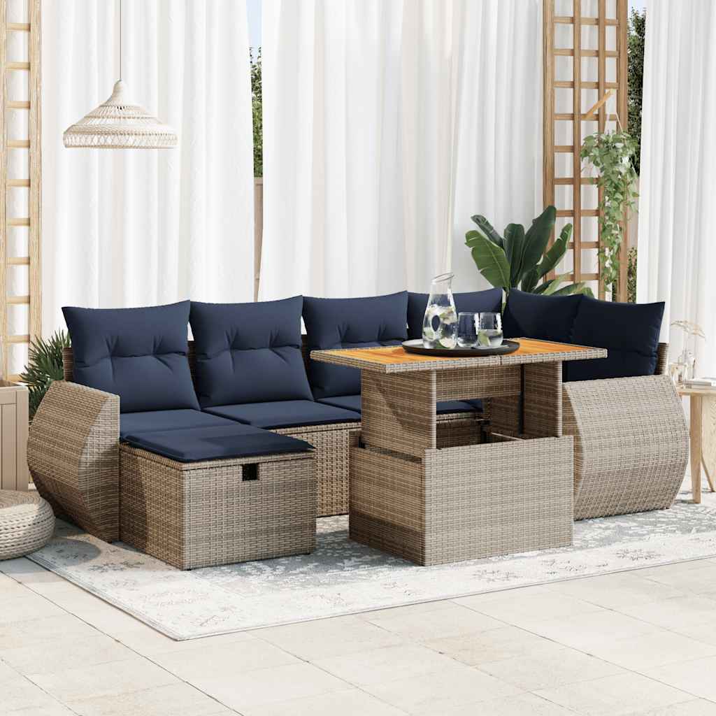 Salon de jardin avec coussins 7pcs marron résine tressée acacia
