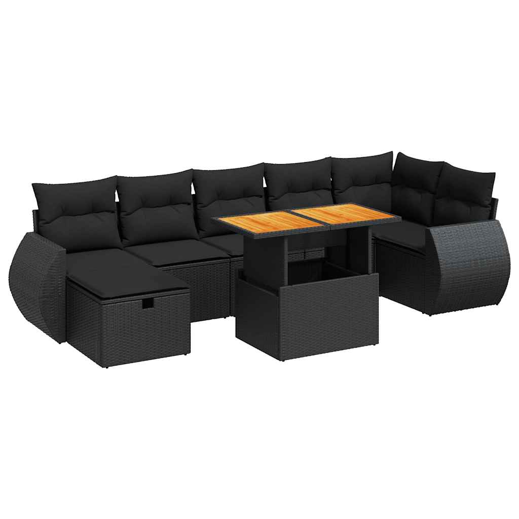 Salon de jardin 5 pcs avec coussins noir résine tressée acacia