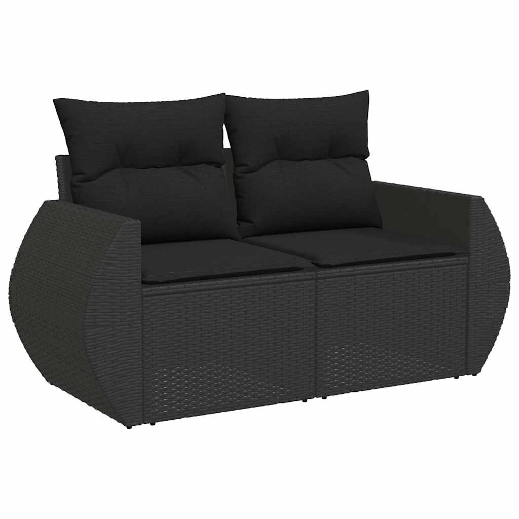 Salon de jardin 5 pcs avec coussins noir résine tressée acacia