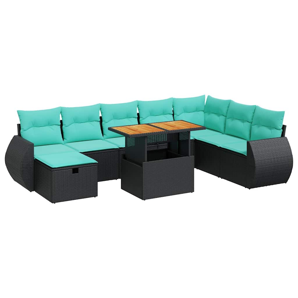 Salon de jardin avec coussins 9pcs marron résine tressée acacia