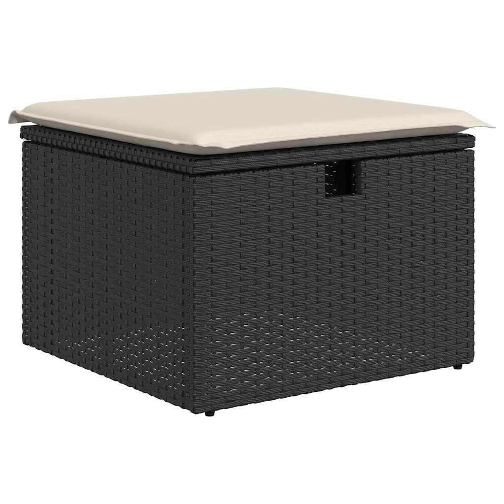 Salon de jardin 6 pcs avec coussins noir résine tressée acacia