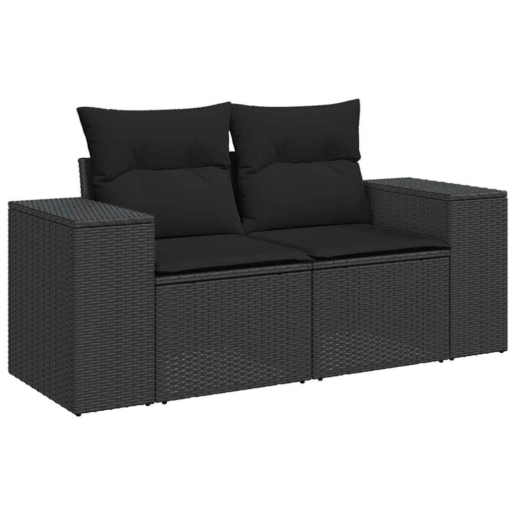 Salon de jardin avec coussins 8 pcs noir résine tressée acacia