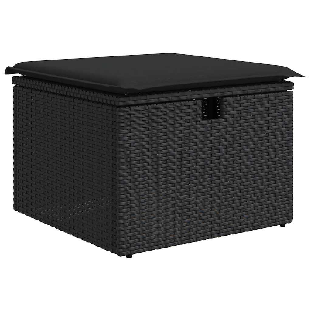 Salon de jardin 5 pcs avec coussins noir résine tressée acacia