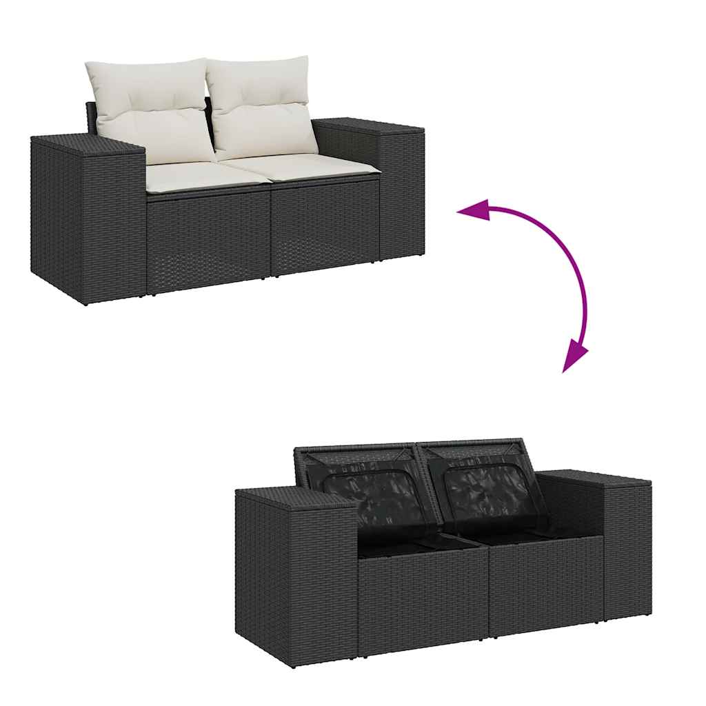 Salon de jardin avec coussins 9 pcs noir résine tressée acacia