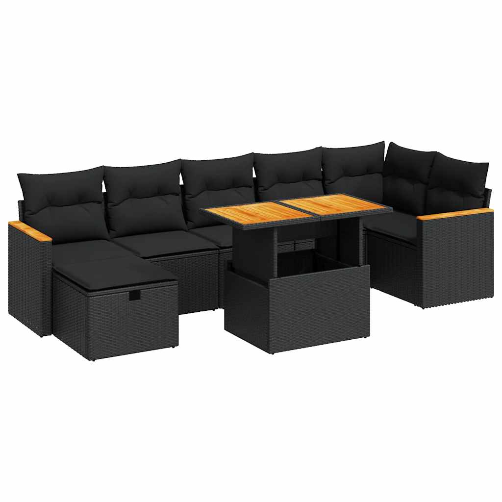 Salon de jardin 5 pcs avec coussins noir résine tressée
