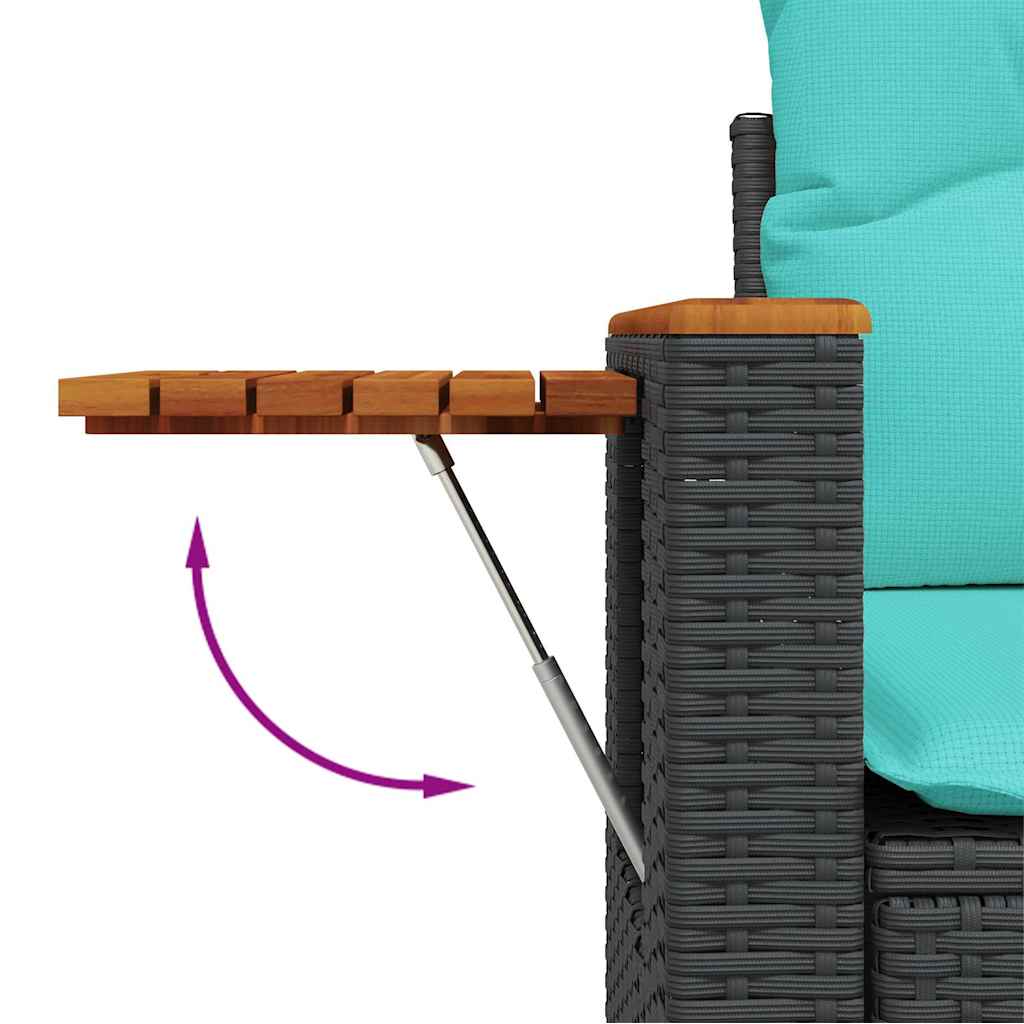 Salon de jardin 6 pcs avec coussins noir résine tressée acacia