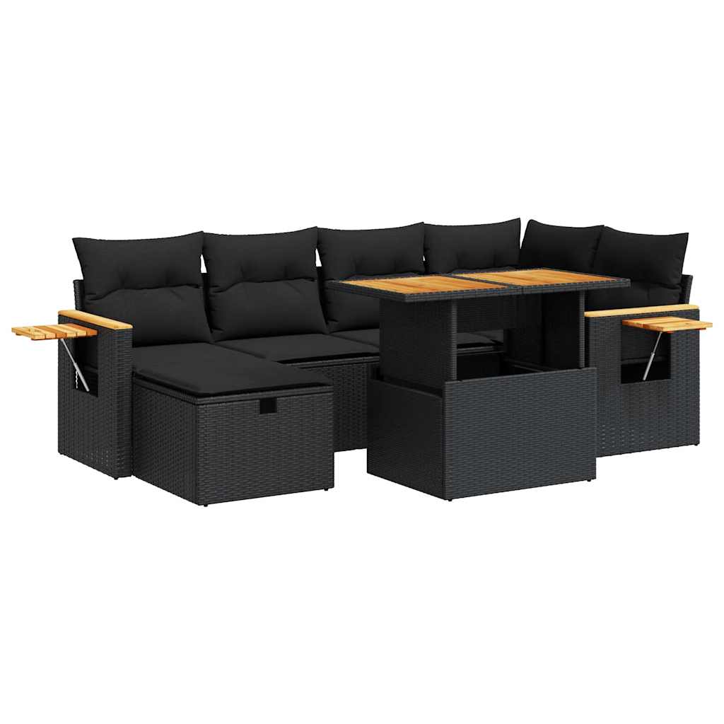 Salon de jardin 8 pcs avec coussins noir résine tressée