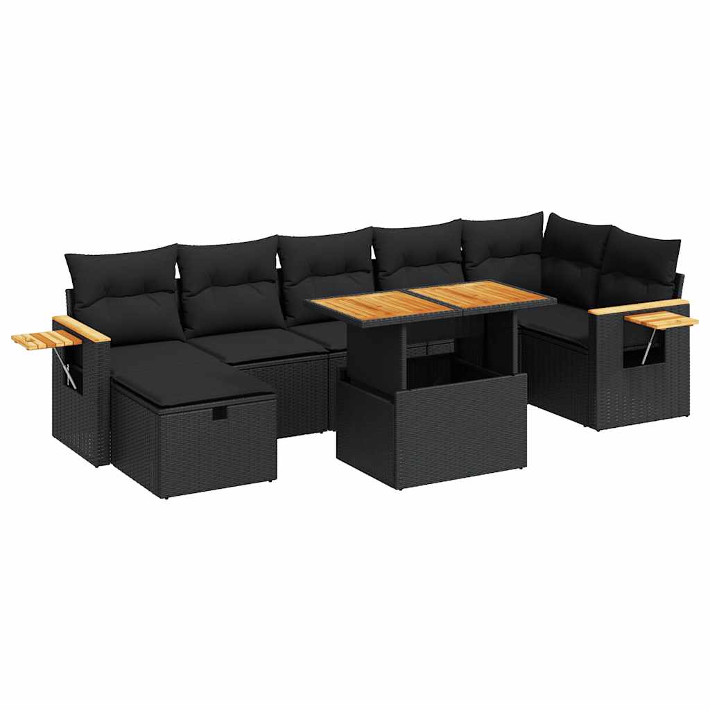 Salon de jardin 5 pcs avec coussins noir résine tressée