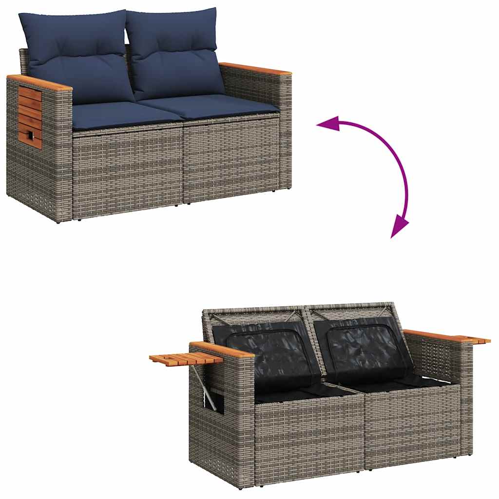 Salon de jardin 8pcs avec coussins gris résine tressée acacia