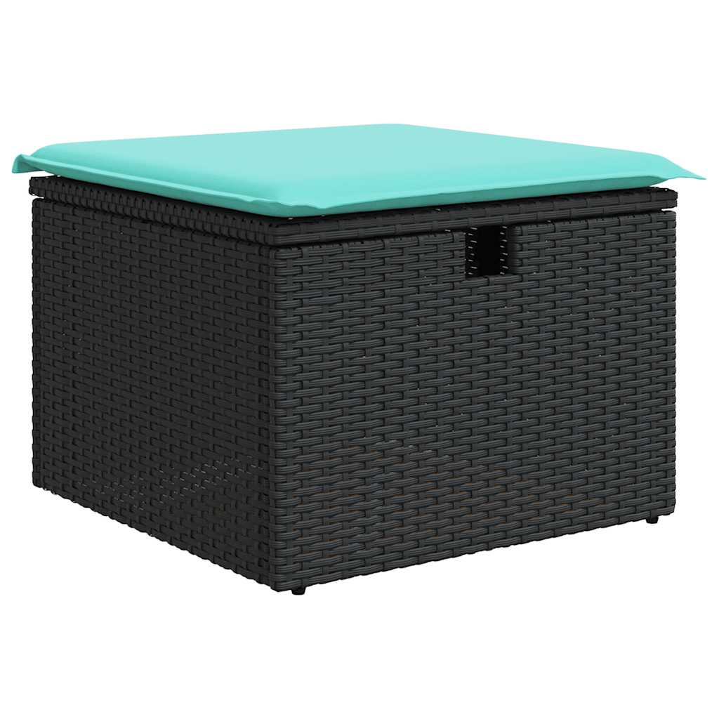 Salon de jardin 6 pcs avec coussins noir résine tressée acacia