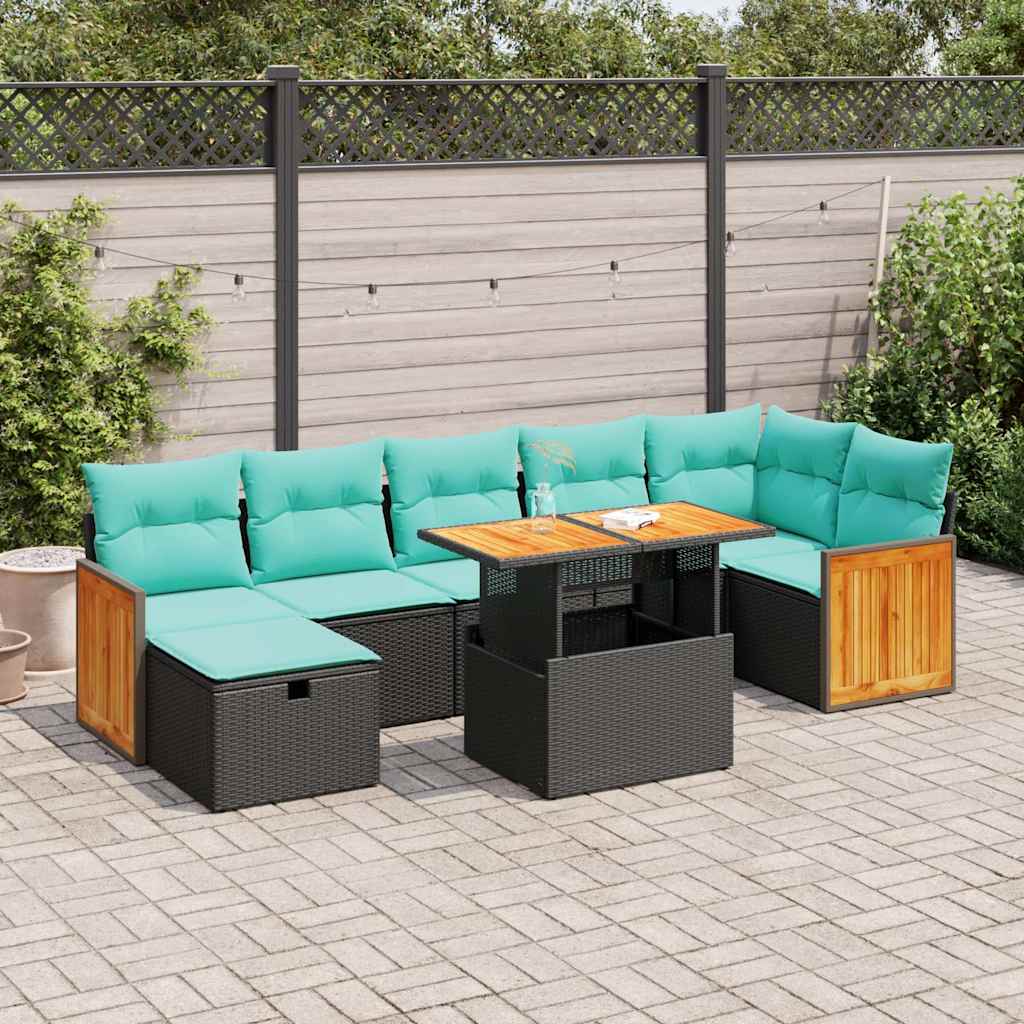 Salon de jardin avec coussins 8 pcs gris résine tressée acacia
