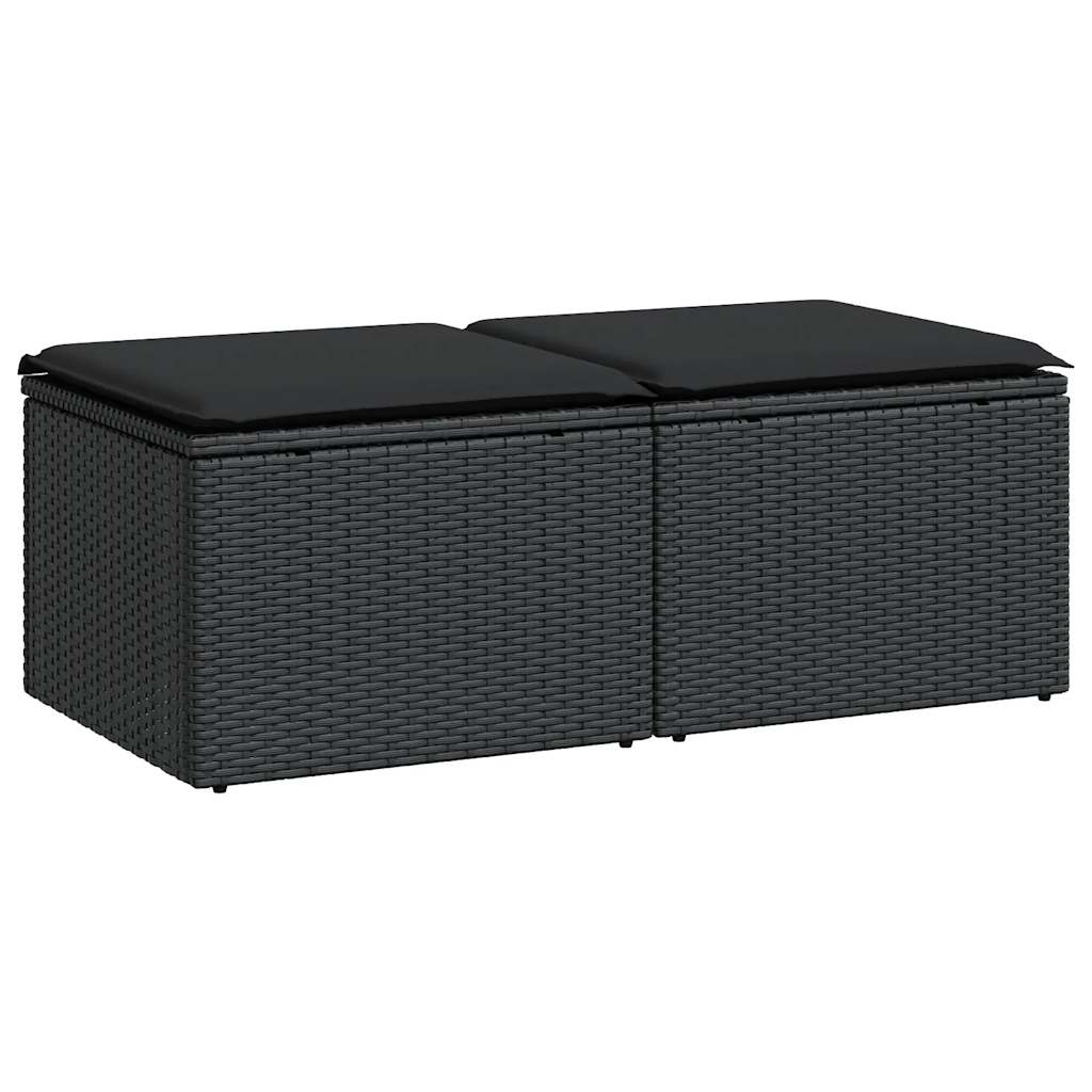 Salon de jardin avec coussins 2 pcs noir résine tressée acacia