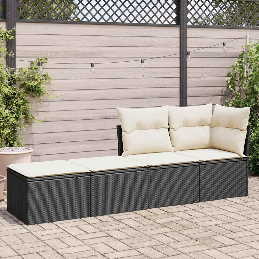 Salon de jardin avec coussins 2 pcs noir résine tressée acacia