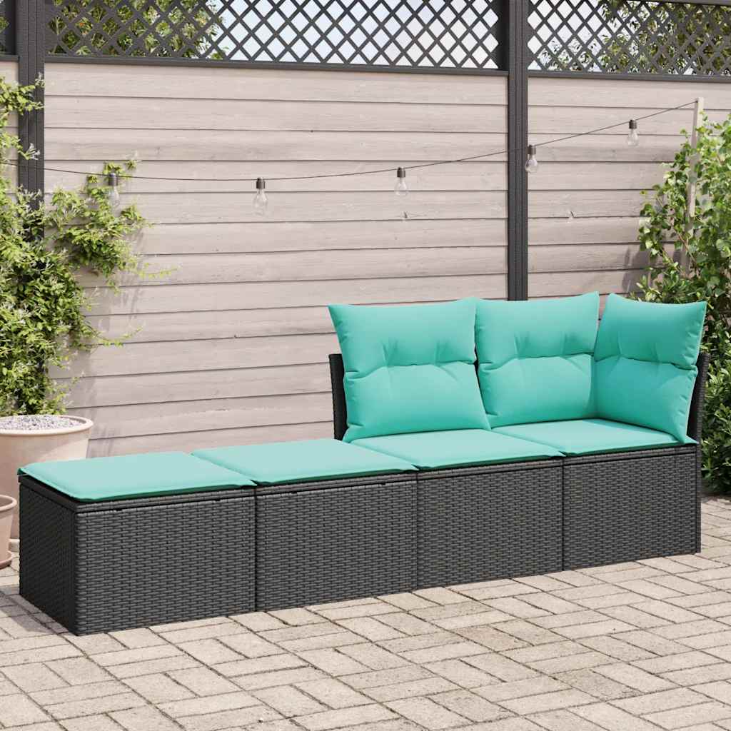 Salon de jardin avec coussins 2 pcs noir résine tressée acacia