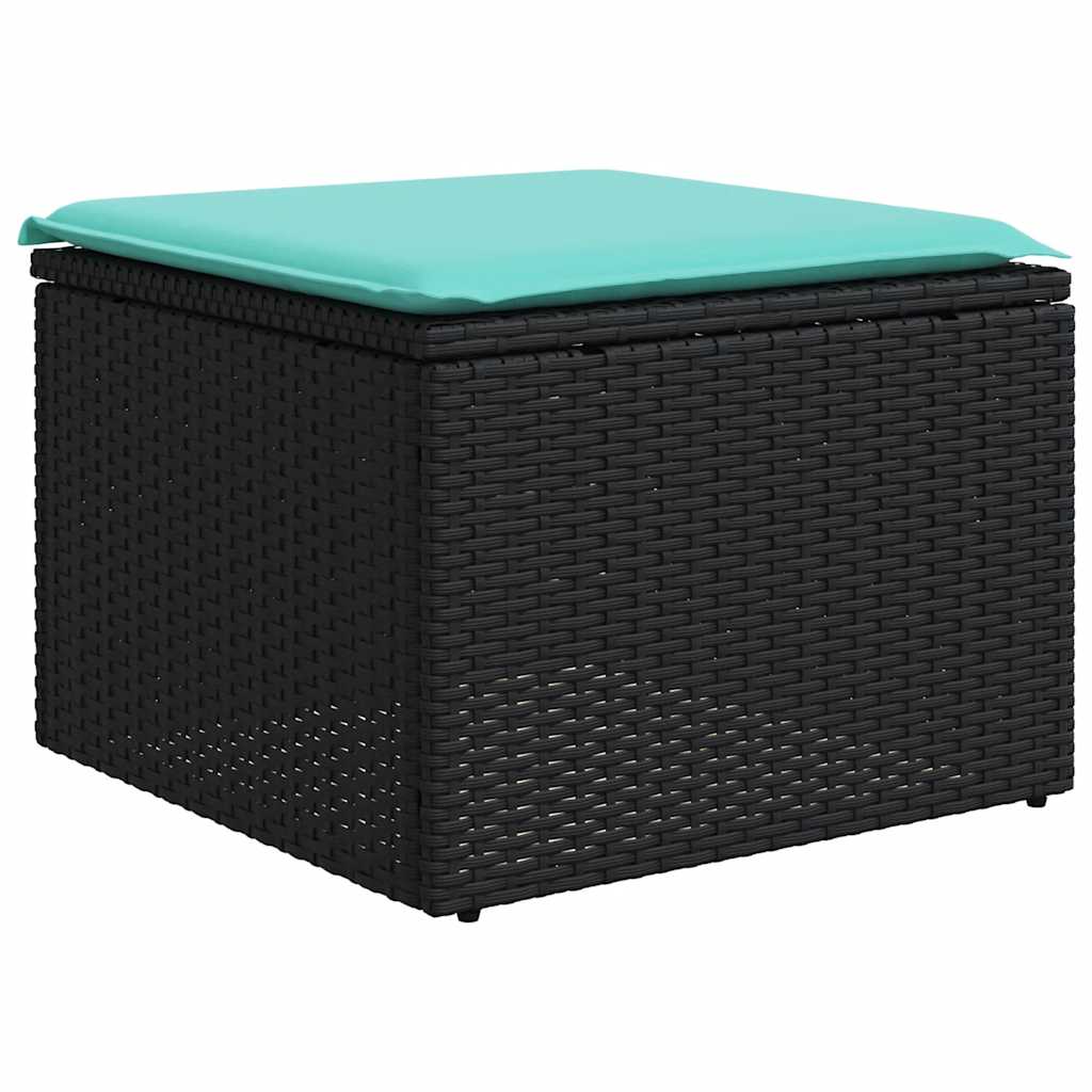 Salon de jardin avec coussins 2 pcs noir résine tressée acacia