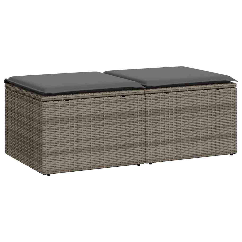 Salon de jardin 2 pcs avec coussins gris résine tressée acacia
