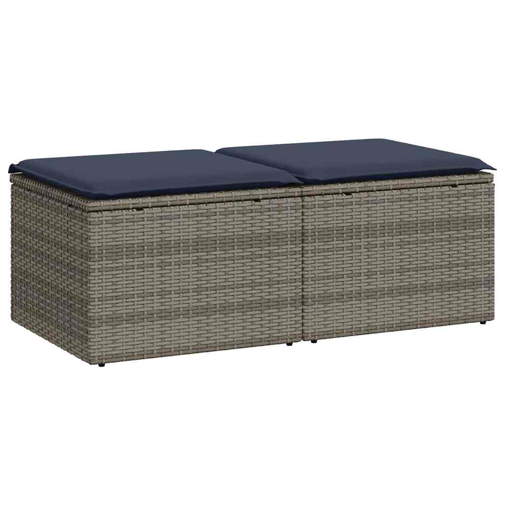 Salon de jardin 2 pcs avec coussins gris résine tressée acacia