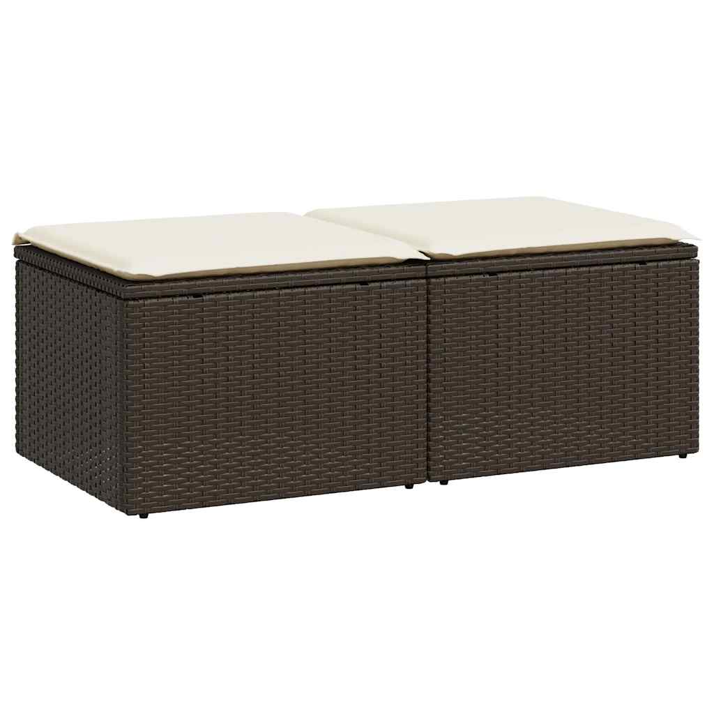 Salon de jardin avec coussins 2pcs marron résine tressée acacia