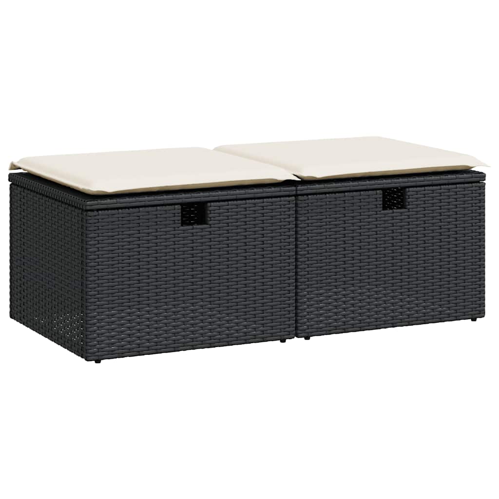 Salon de jardin avec coussins 2 pcs noir résine tressée acacia