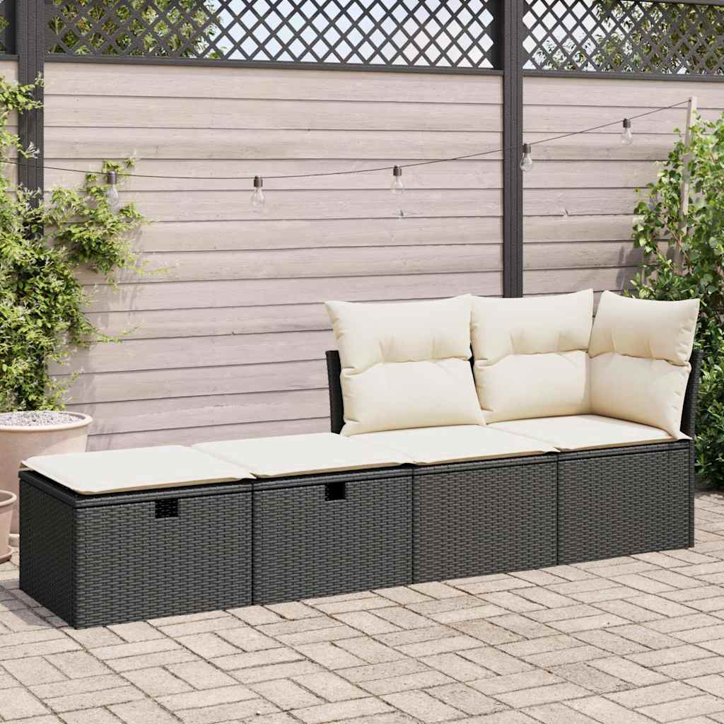 Salon de jardin avec coussins 2 pcs noir résine tressée acacia