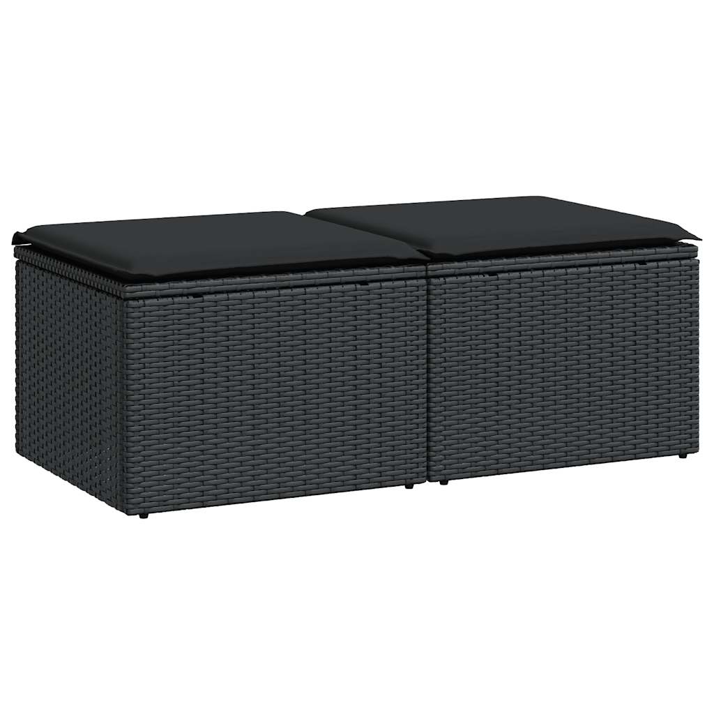 Salon de jardin avec coussins 2 pcs noir résine tressée acacia