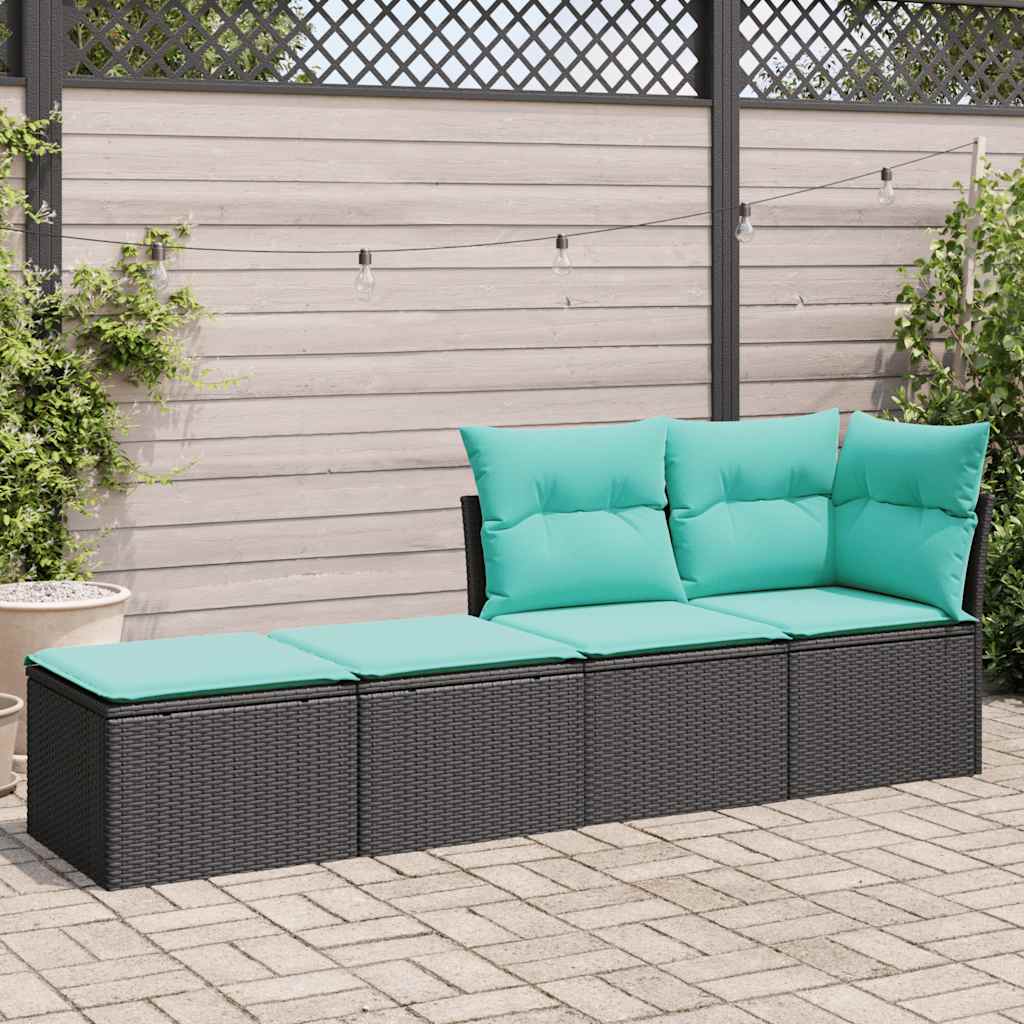 Salon de jardin avec coussins 2 pcs noir résine tressée acacia