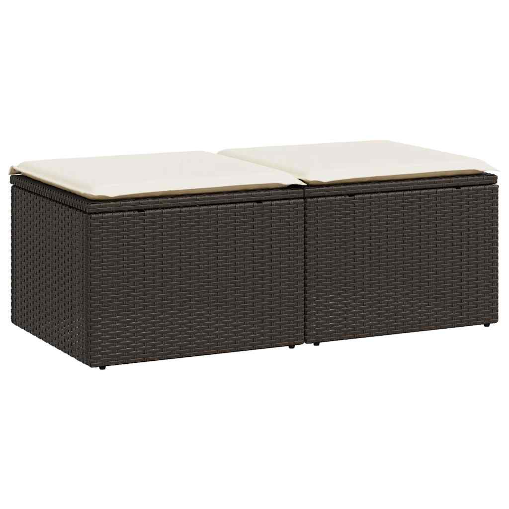 Salon de jardin avec coussins 2pcs marron résine tressée acacia