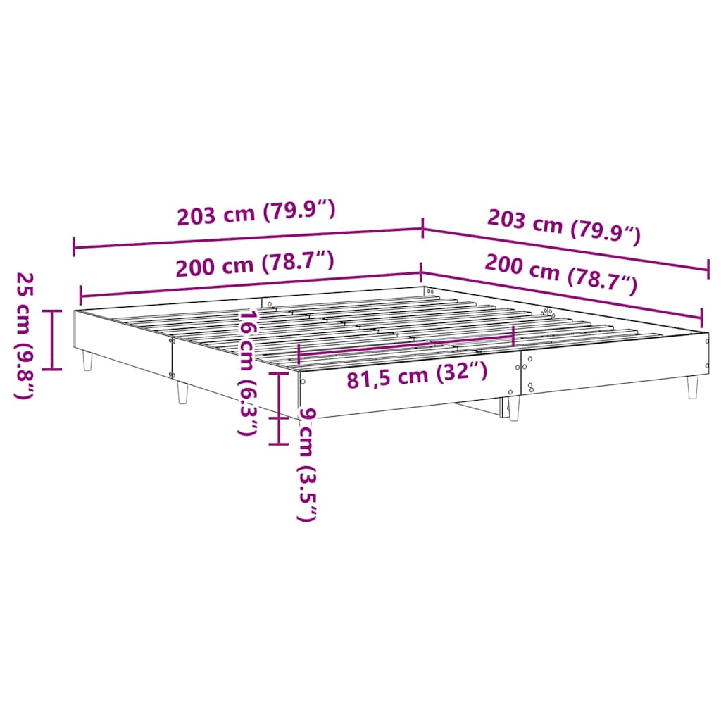 Cadre de lit sans matelas vieux bois 200x200 cm bois ingénierie - XIOS