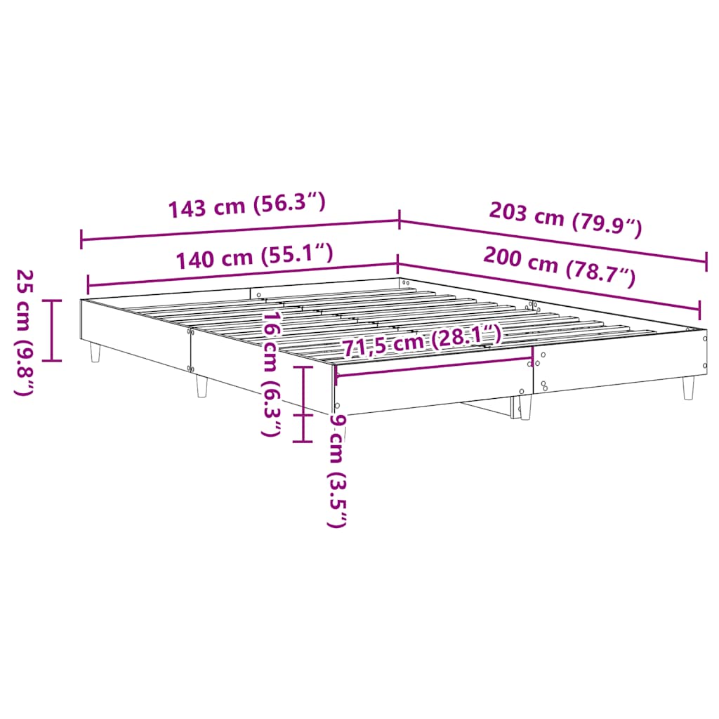 Cadre de lit sans matelas chêne marron 140x200 cm - XIOS