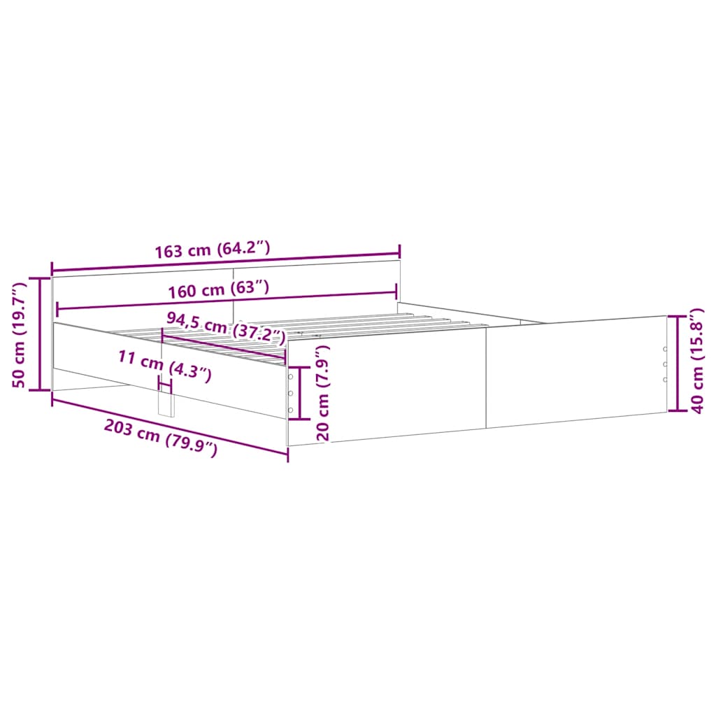 Cadre de lit sans matelas vieux bois 160x200 cm bois ingénierie - XIOS