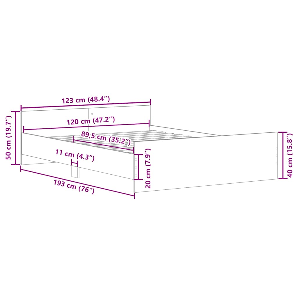 Cadre de lit sans matelas chêne artisanal 120x190 cm - XIOS