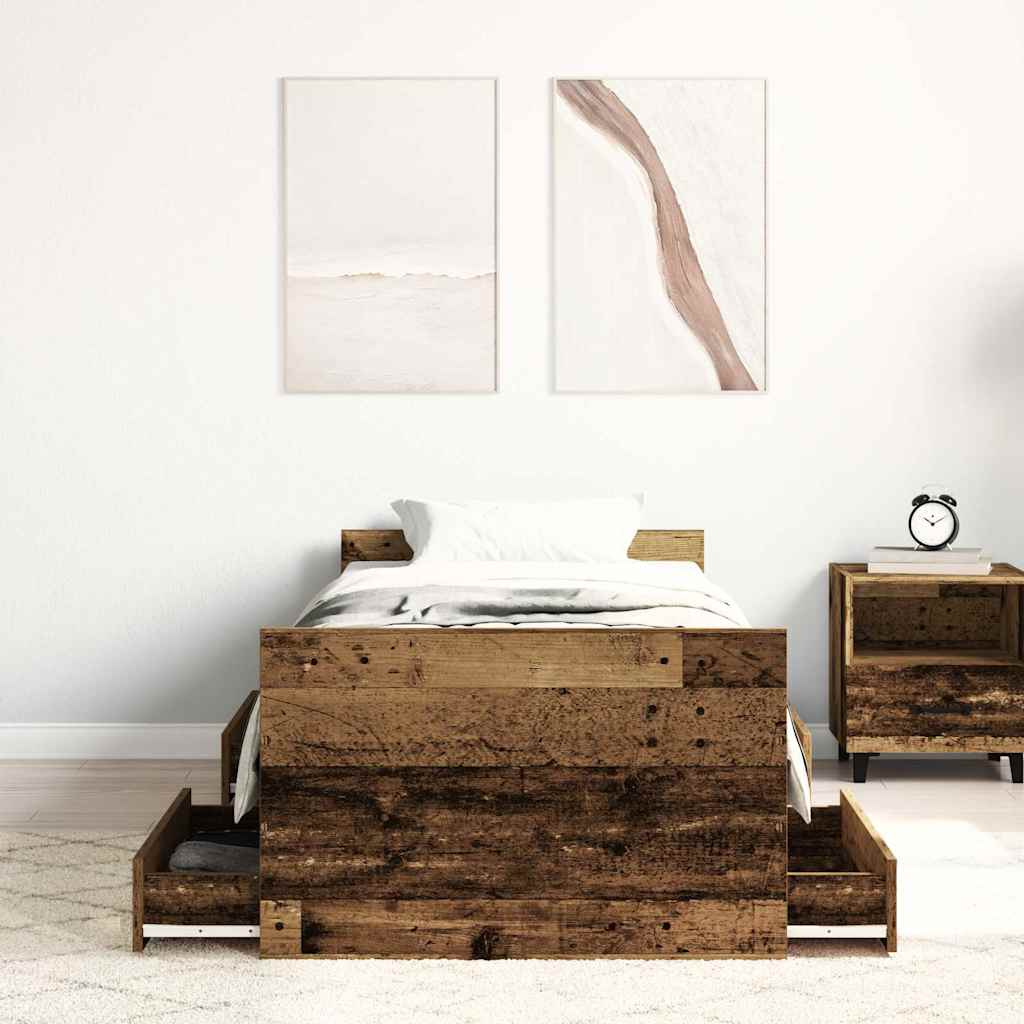 Cadre de lit sans matelas vieux bois 100x200 cm bois ingénierie - XIOS