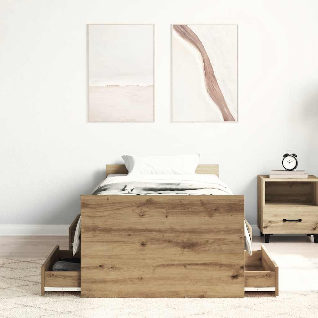 Cadre de lit sans matelas chêne artisanal 100x200 cm - XIOS