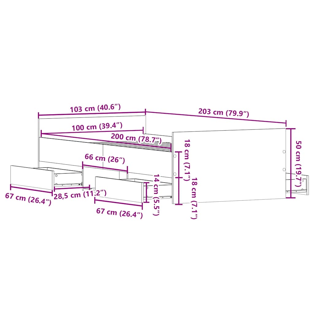 Cadre de lit sans matelas chêne artisanal 100x200 cm - XIOS