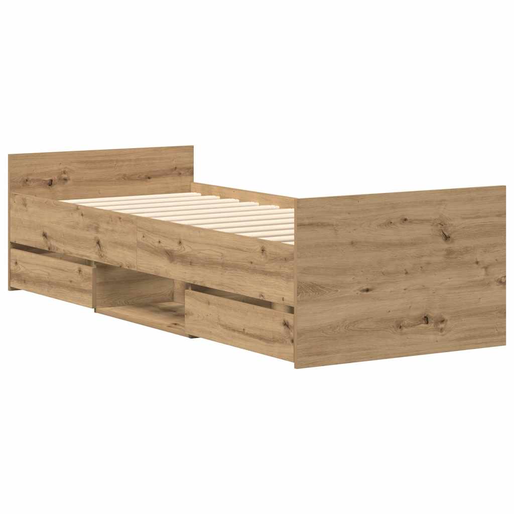 Cadre de lit sans matelas chêne artisanal 90x200 cm - XIOS