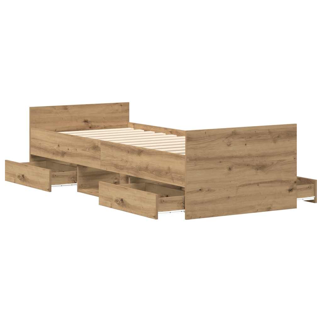 Cadre de lit sans matelas chêne artisanal 90x200 cm - XIOS