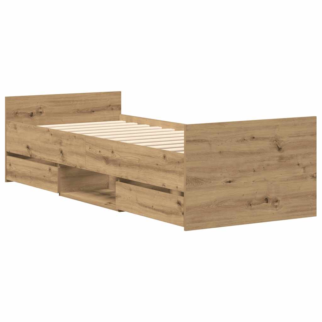 Cadre de lit sans matelas chêne artisanal 90x200 cm - XIOS