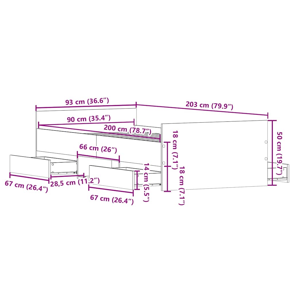 Cadre de lit sans matelas chêne artisanal 90x200 cm - XIOS