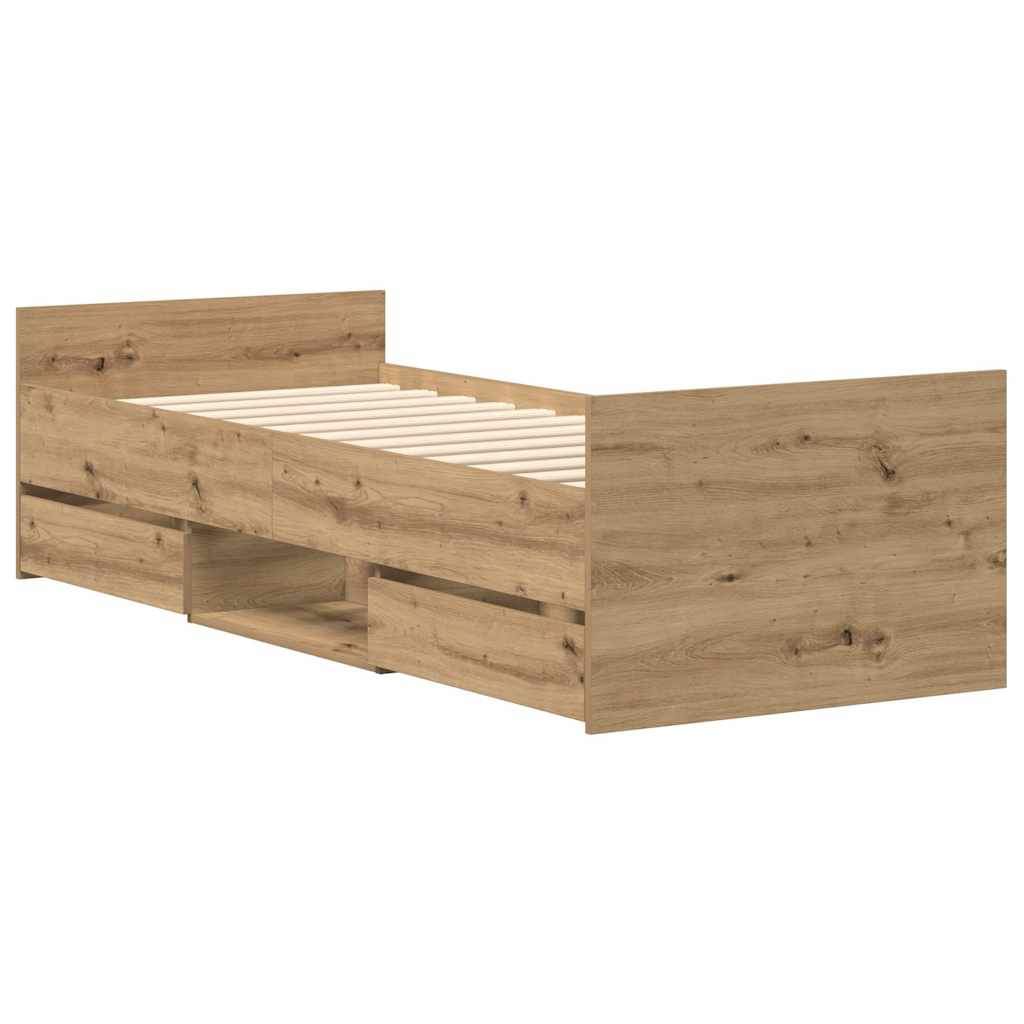Cadre de lit sans matelas chêne artisanal 90x190 cm - XIOS