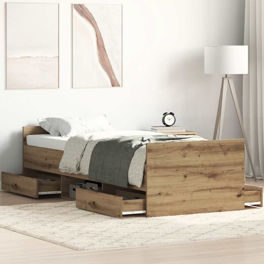 Cadre de lit sans matelas chêne artisanal 90x190 cm - XIOS