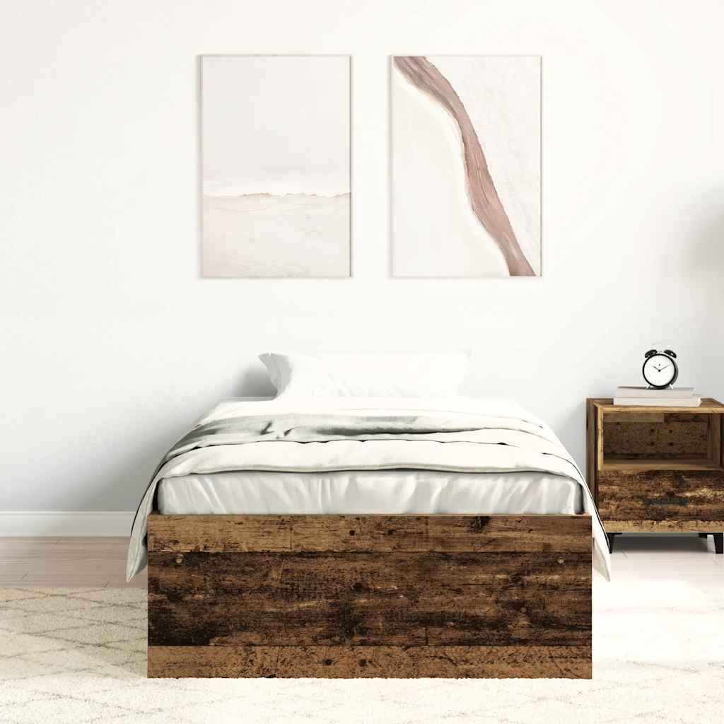 Cadre de lit sans matelas vieux bois 90x200 cm bois ingénierie - XIOS