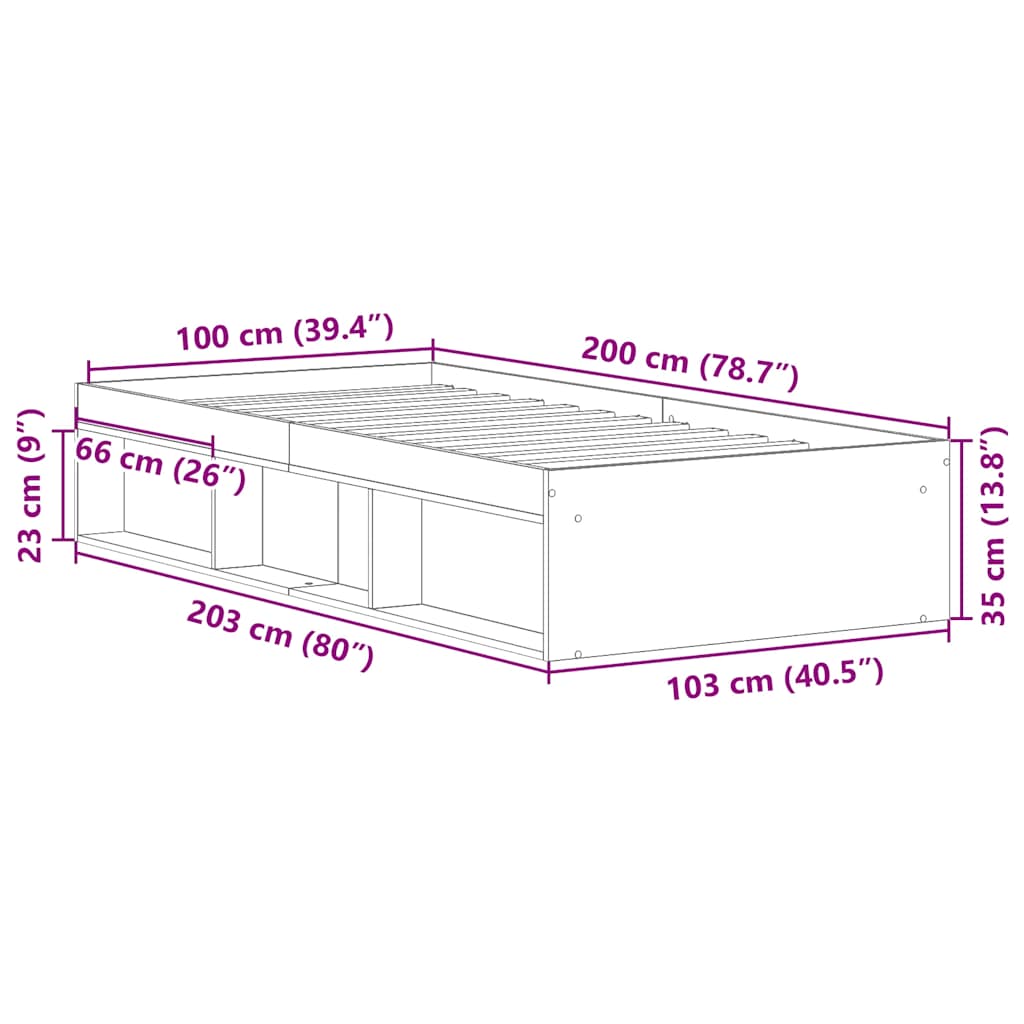 Cadre de lit sans matelas vieux bois 100x200 cm bois ingénierie - XIOS