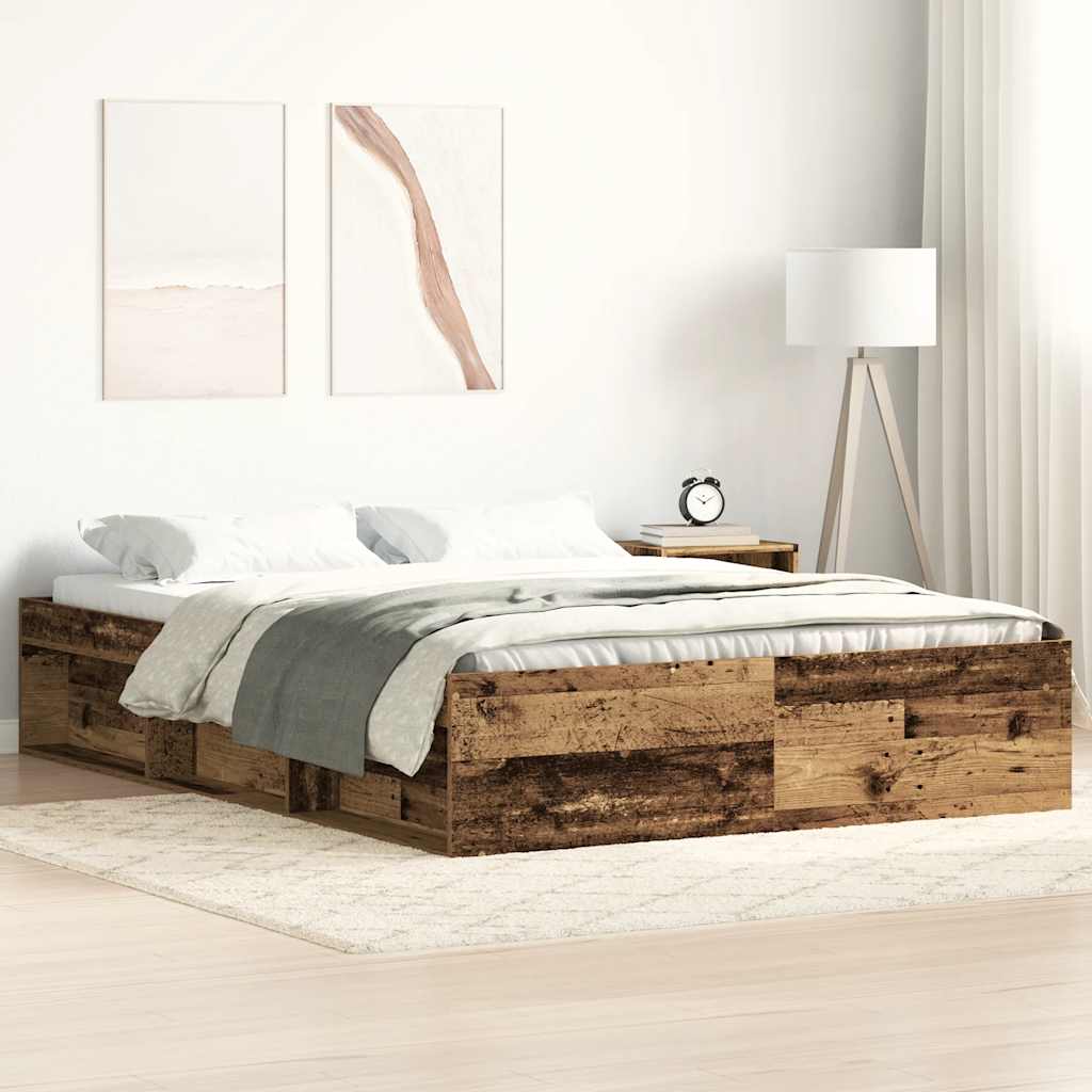 Cadre de lit sans matelas vieux bois 160x200 cm bois ingénierie - XIOS