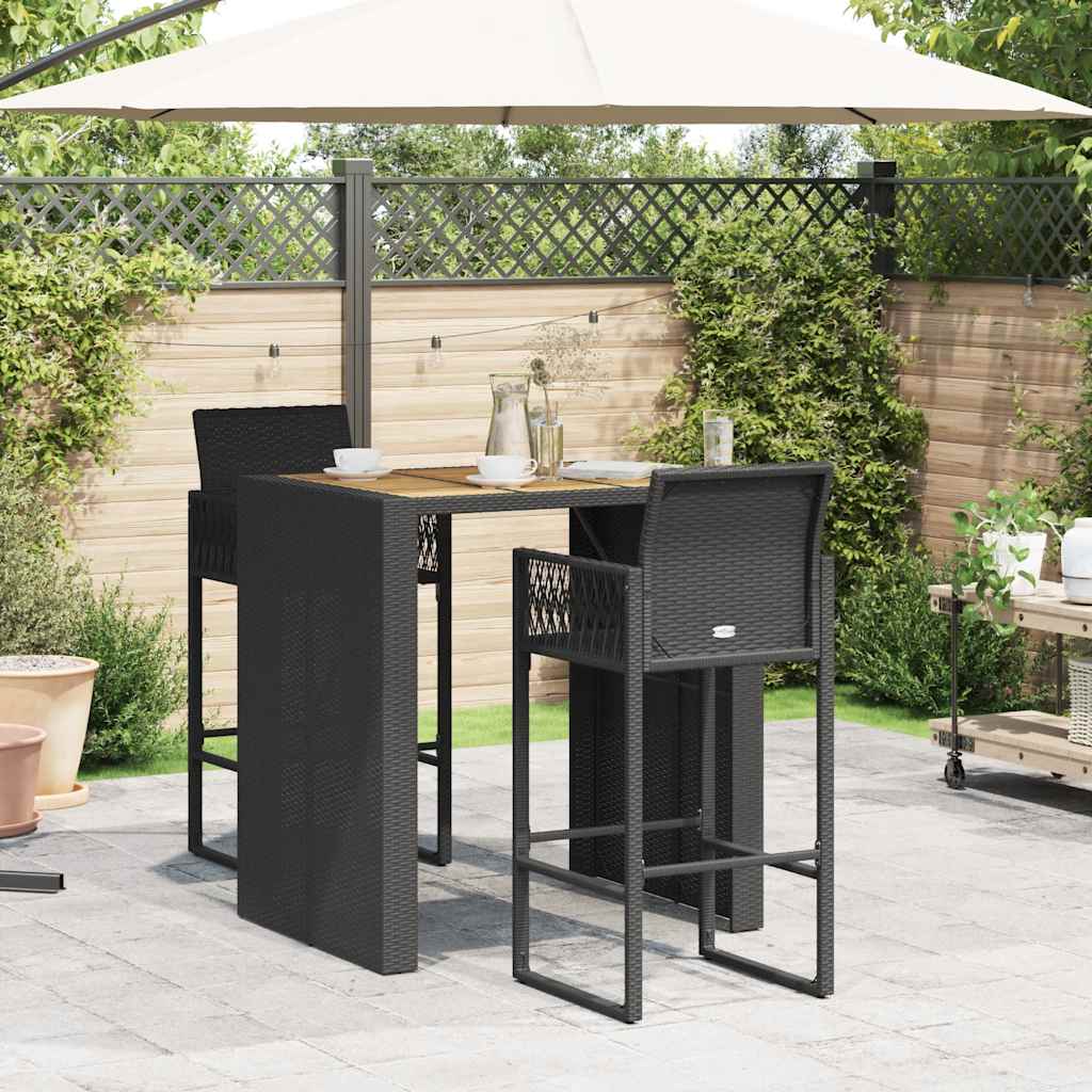 Ensemble de bar de jardin 3 pcs sans coussins noir poly rotin