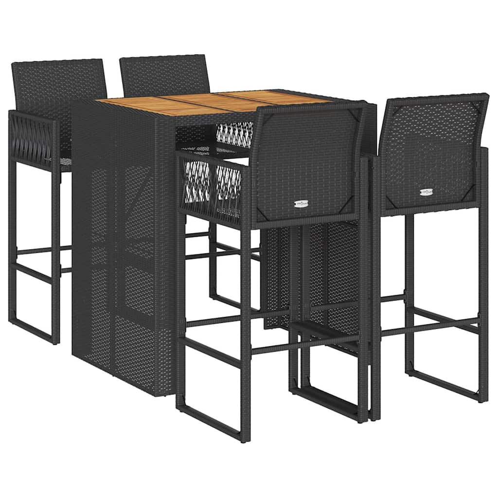 Ensemble de bar de jardin 5 pcs sans coussins noir poly rotin