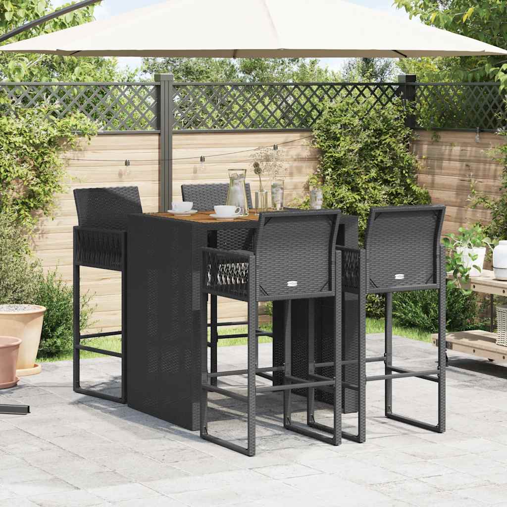 Ensemble de bar de jardin 5 pcs sans coussins noir poly rotin