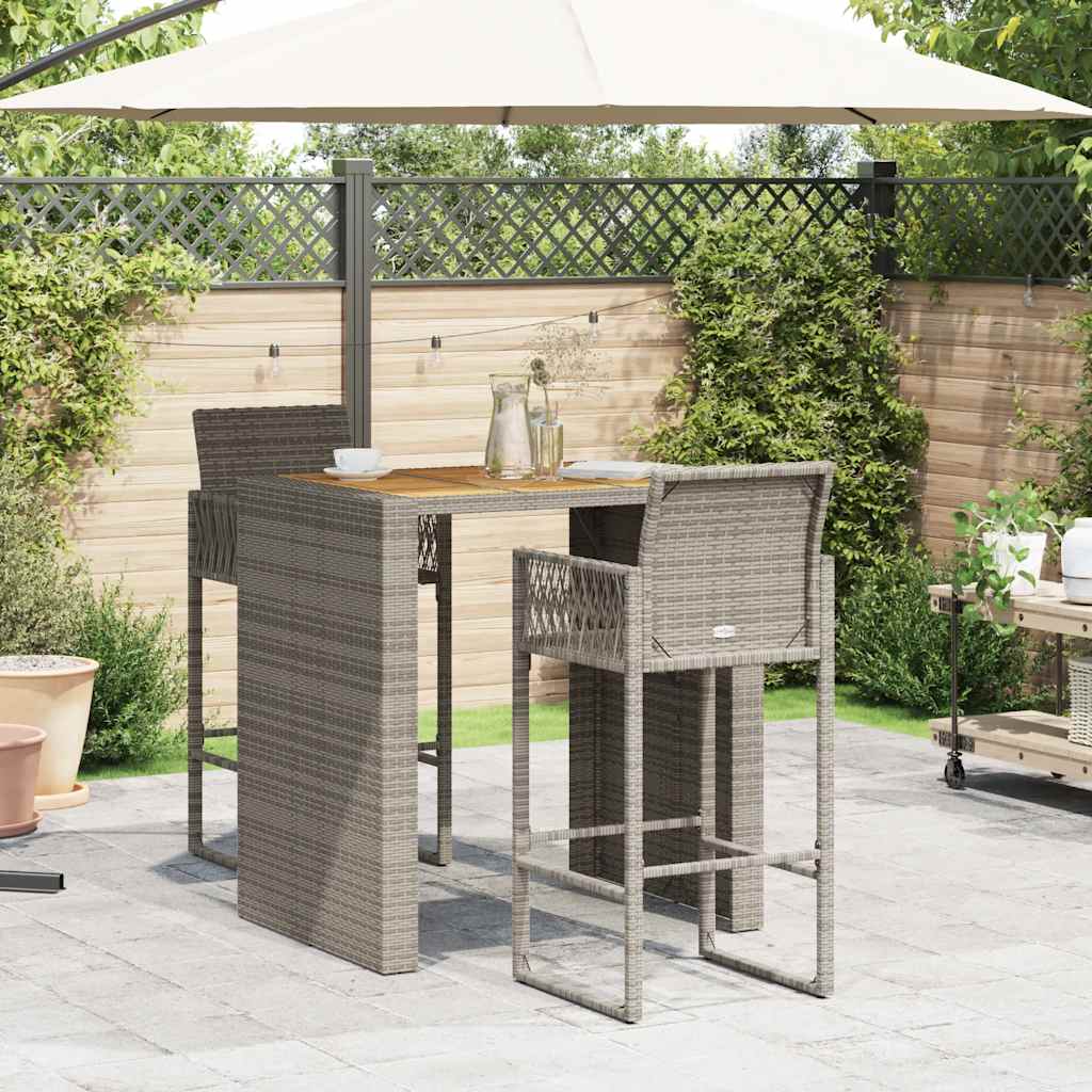 Ensemble de bar de jardin 3 pcs sans coussins gris poly rotin